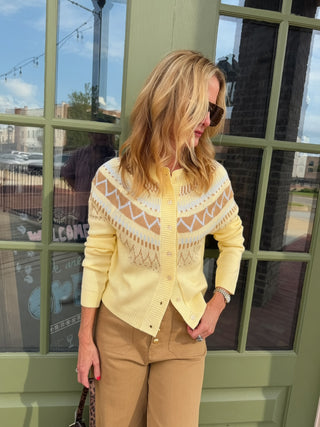 Fair Isle Pattern Cardigan Lemon
