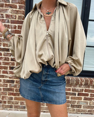 GLAM | The Finley Bomber Zip Up Jacket Taupe