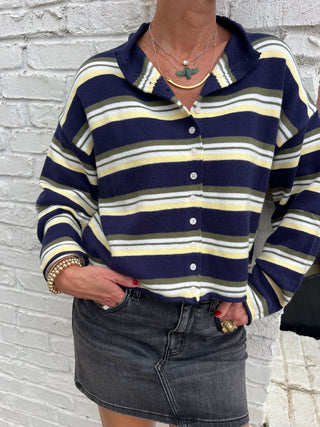 Le Lis | Brix Striped Button Cardigan Navy-Multi Stripe