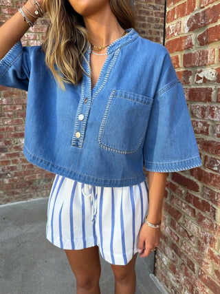 CAMELLIA | Button-Front Cropped Denim