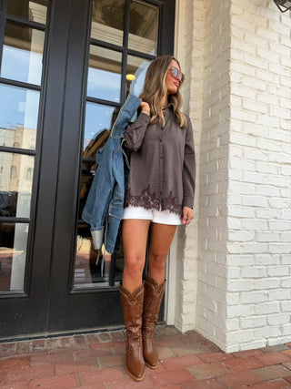 Hadley Lace Shirt | Brown Plaid