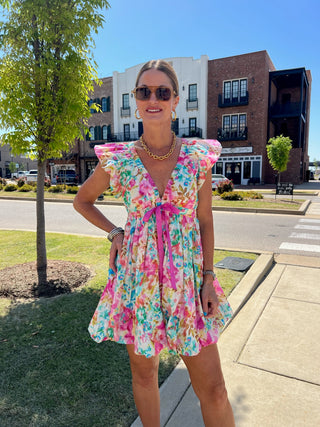 Meet Me In Santorini | Alia Short Dress Aegean Garden Bloom
