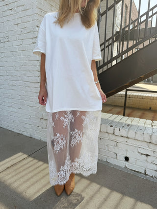 Living Lace Maxi Shirt Dress White