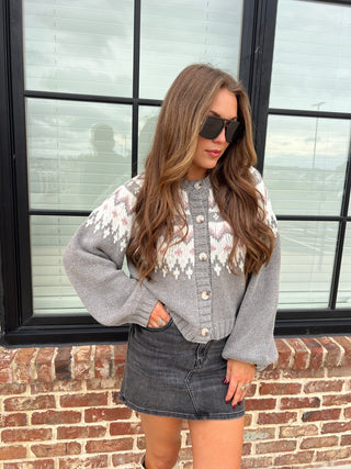 Le Lis | Alpine Fair Isle Sweater Grey-Ivory Multi