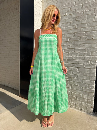 entro midi dress Entro Green Gingham Midi Dress
