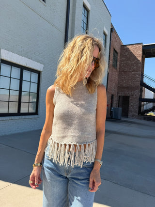 NEEDII Lina Fringe Vest Top Oatmeal