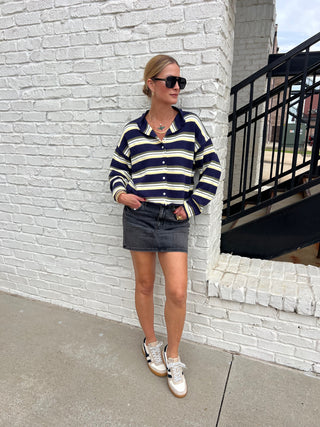 Le Lis | Brix Striped Button Cardigan Navy-Multi Stripe