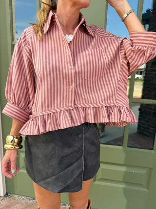 Annie Stripe Ruffle Hem Blouse Peach