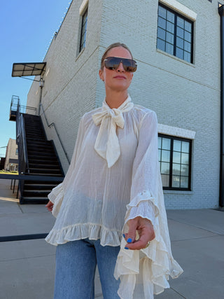 Marlowe Ruffle Cuff Blouse Cream