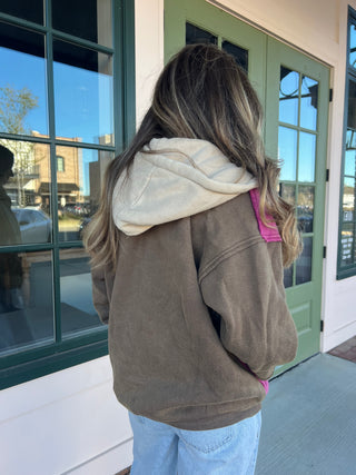 Eve Colorblock Hoodie Jacket Brown Combo [Door Buster]