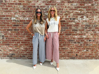 Olivaceous | Cally Drawstring Wide-Leg Pants Navy Stripe
