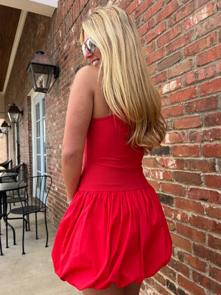 Illa Illa | Dahlia Bubble Hem Mini Dress Red