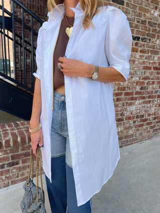 Dawn Ruffle Collar Shirt Dress White