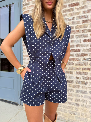 Millie Polka Dot Romper - Navy