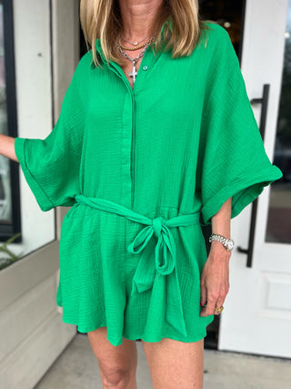 Meet Me In Santorini | Jade Island Shirt Romper