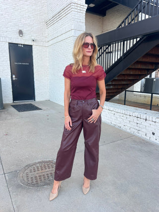 Needii | Battle Pleather Barrel Pants Burgundy