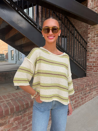 Arden Striped Sweater Ecru Pistachio