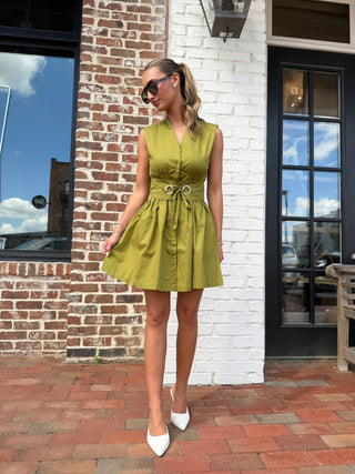 Midnight Muse Belted Mini Dress Olive