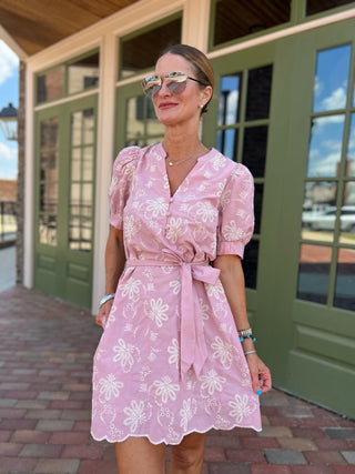 Entro | Wrenna Floral Eyelet Mini Dress Pink