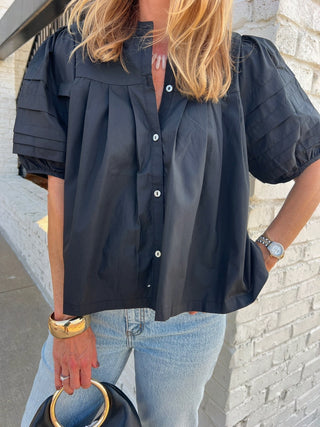 Entro | Helen Pleated Pintuck Puff Blouse Black
