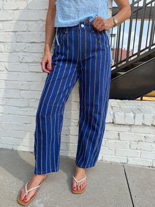 AARON & AMBER | The Soleil Stripe Pant - Blue
