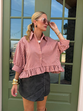 Annie Stripe Ruffle Hem Blouse Peach