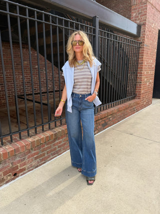 Olivaceous | Mila Stripe Baby Tee Cream and Brown