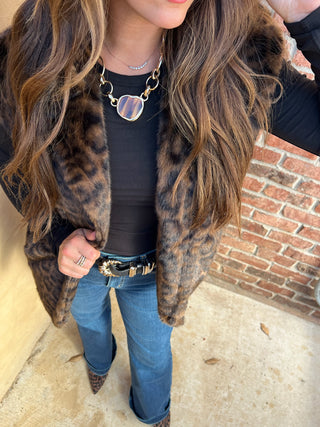 Sage The Label | Waverly Leopard Fur Vest Brown Black