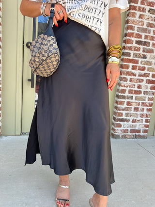 Greer Silky Midi Skirt Black
