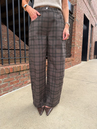 Maris Plaid Pants Deep Olive