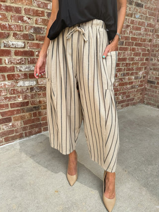 Sloane Striped Loose Fit Pants Taupe