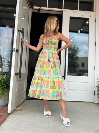 Meet Me In Santorini | Tropical Mosaic Maxi Dress