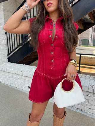 Modern Muse Crimson Snap Button Romper