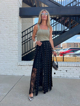 Bold Behavior Edgy Lace and Stud Skirt