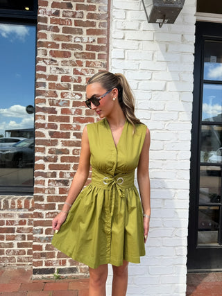 Midnight Muse Belted Mini Dress Olive