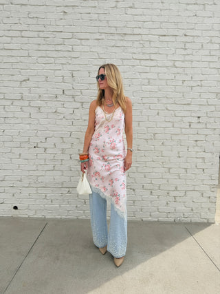 STEVE MADDEN | Floral Asymmetrical Lace Trim Dress