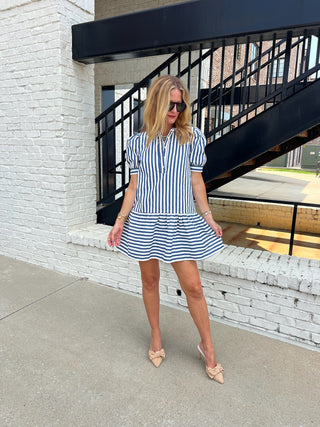 TCEC| The Romana Stripe Blue Dress