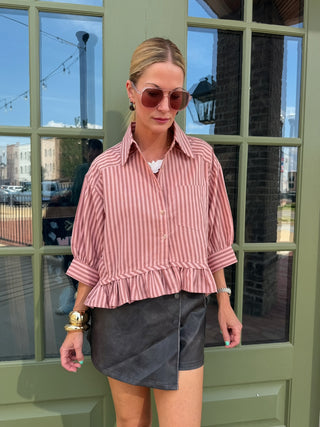 Annie Stripe Ruffle Hem Blouse Peach