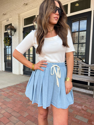 Pleated Chambray Skirt