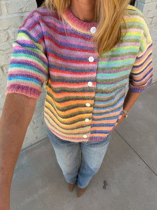 Kayla Button Up Cardigan Rainbow