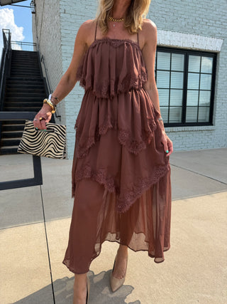 LENA | Tessa Tiered Lace Midi Dress