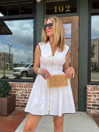 RESET BY JANE | Mava Zip Dress Wht/Nvy