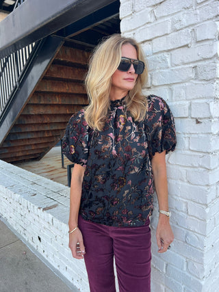 THML | Paloma Velvet Detail Blouse Black