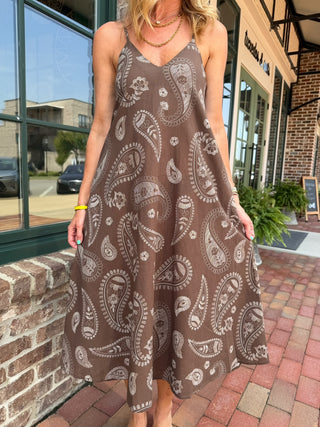 Paisley Print Flowy Midi Dress