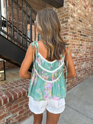 SADIE & SAGE | Desert Rose Lace Trim Top
