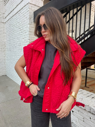 Courtney Sherpa Oversized Vest Red