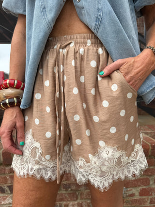 ENTRO | Palms Lace Trim Polka Dot Shorts