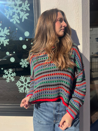 Brisa Multicolor Stripe Sweater Charcoal [Door Buster]