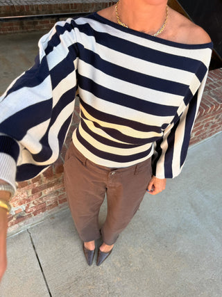 Delaney Stripe Sweater Top Taupe Navy