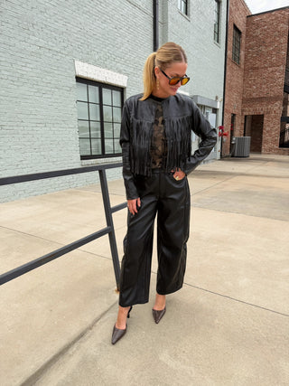 Claire Vegan Leather Barrel Pants Black